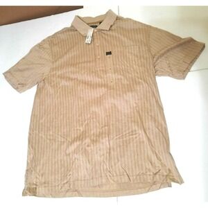 Greg Norman XL Short Sleeve Golf Polo Shirt Light Tab Beige Stripes NOS Vintage